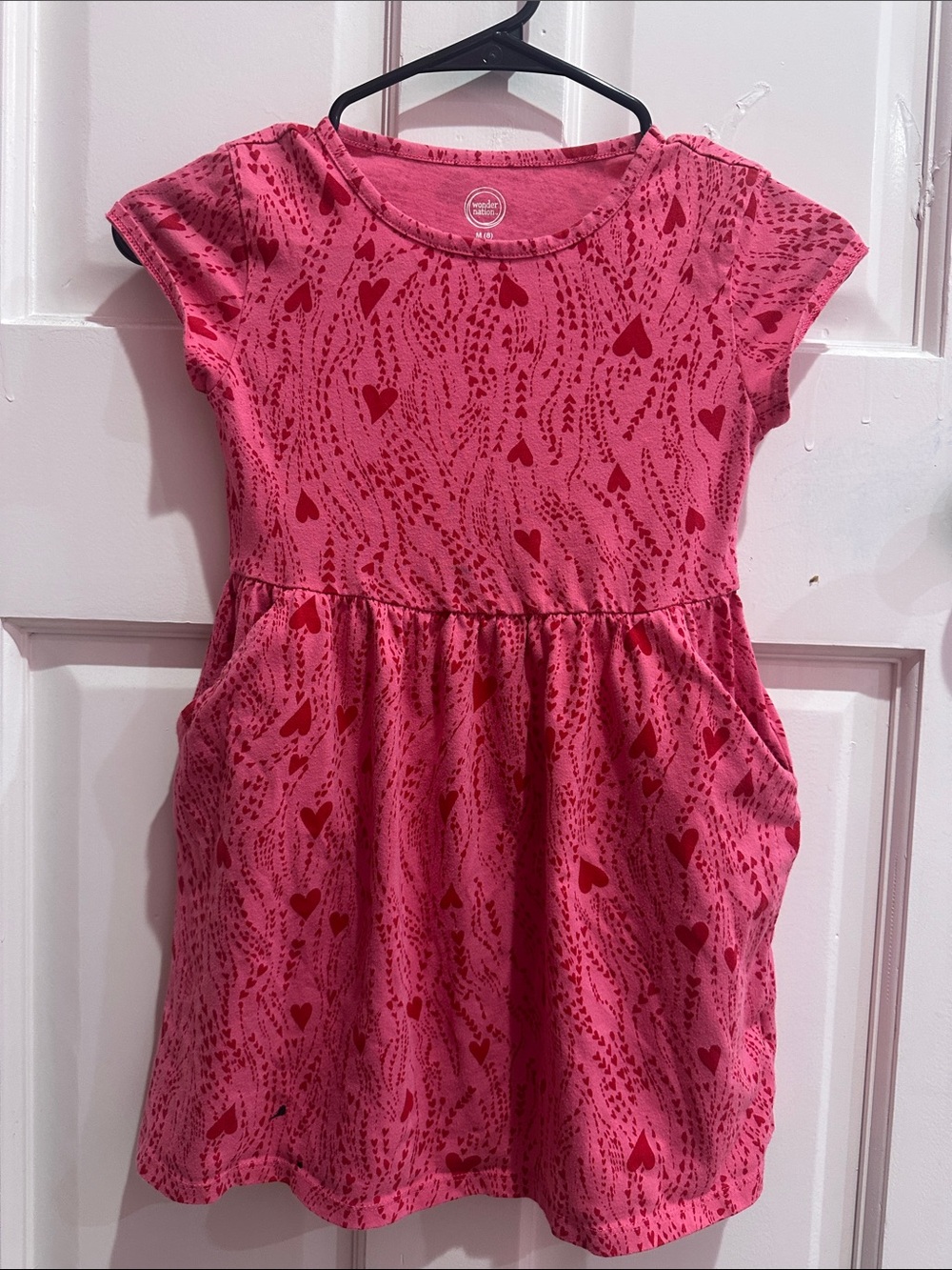 Girls' Pink Heart Print Short Sleeve Dress